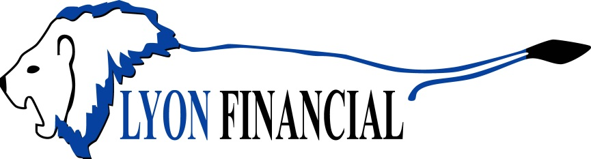 Lyon Financial logo featuring blue lion design and company name